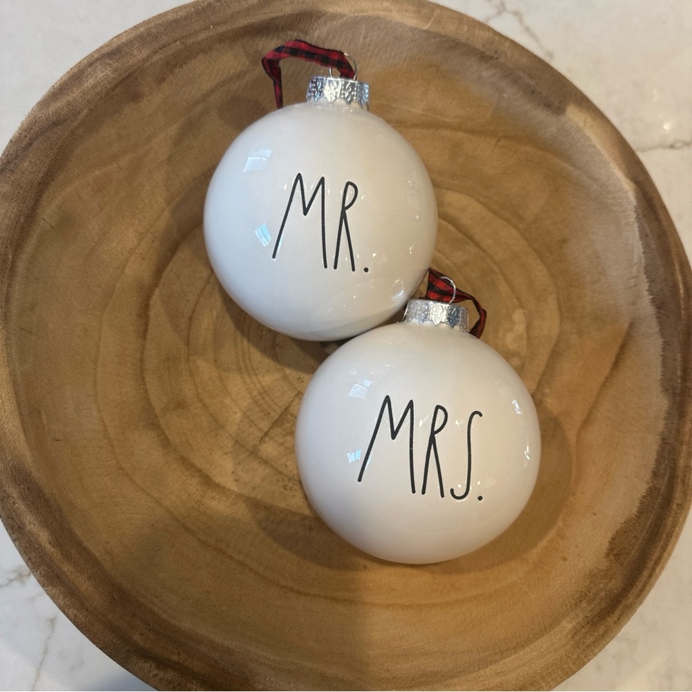 Rae Dunn MR. & MRS. Christmas Ornaments Set Of 2 Holiday Magenta 210-no Box